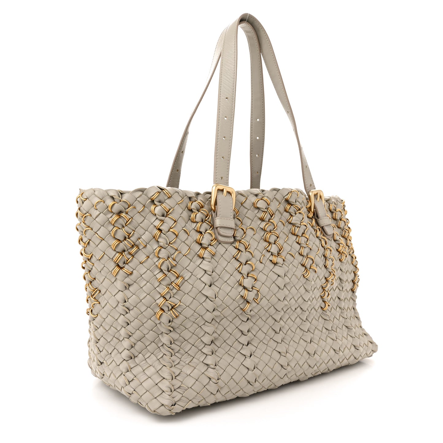 Nappa Intrecciato Small Lido Metal Rings Tote Fume