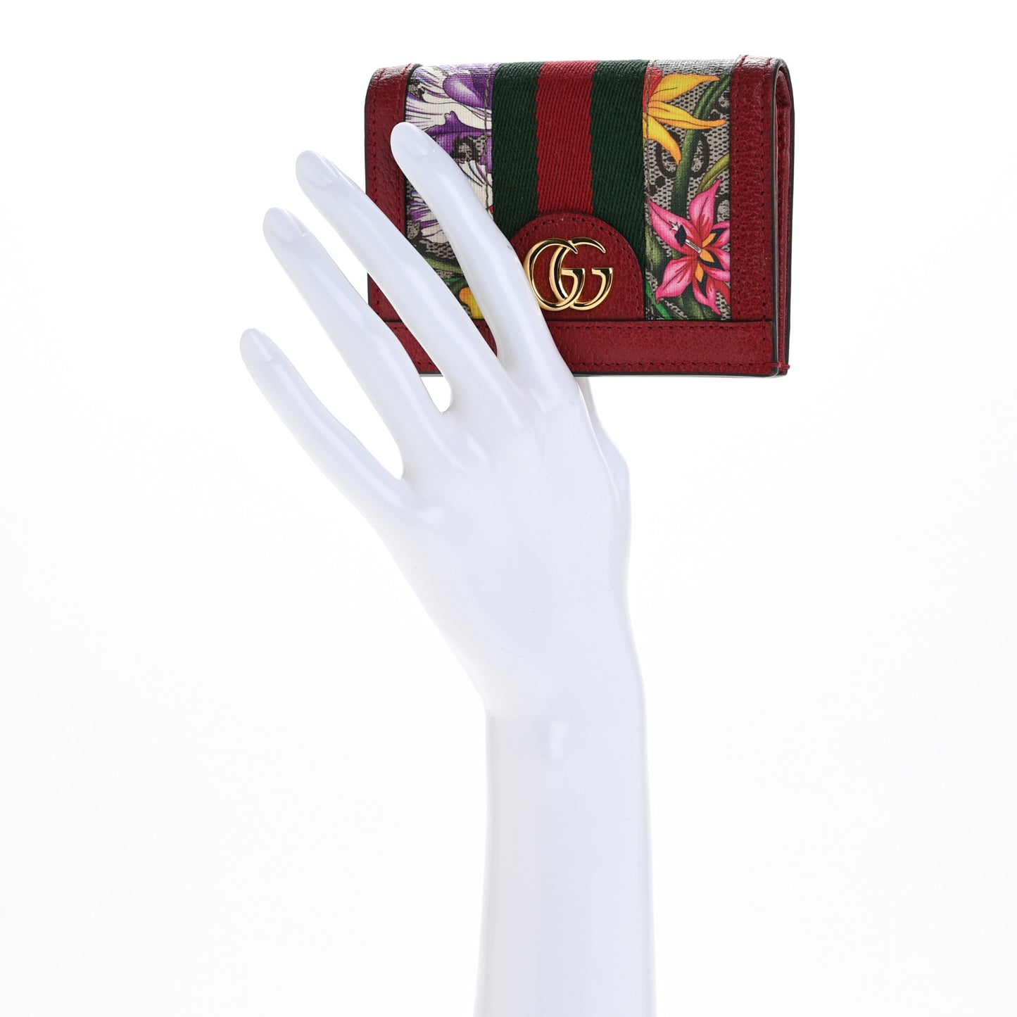 GG Supreme Monogram Flora Web Ophidia Card Case Red