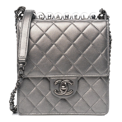 Chanel Metallic Goatskin Quilted Chic Pearls Flap Silver 1 of 4