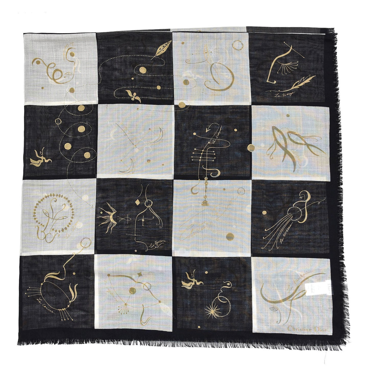 Wool Silk Star Signs Constellation Scarf Black