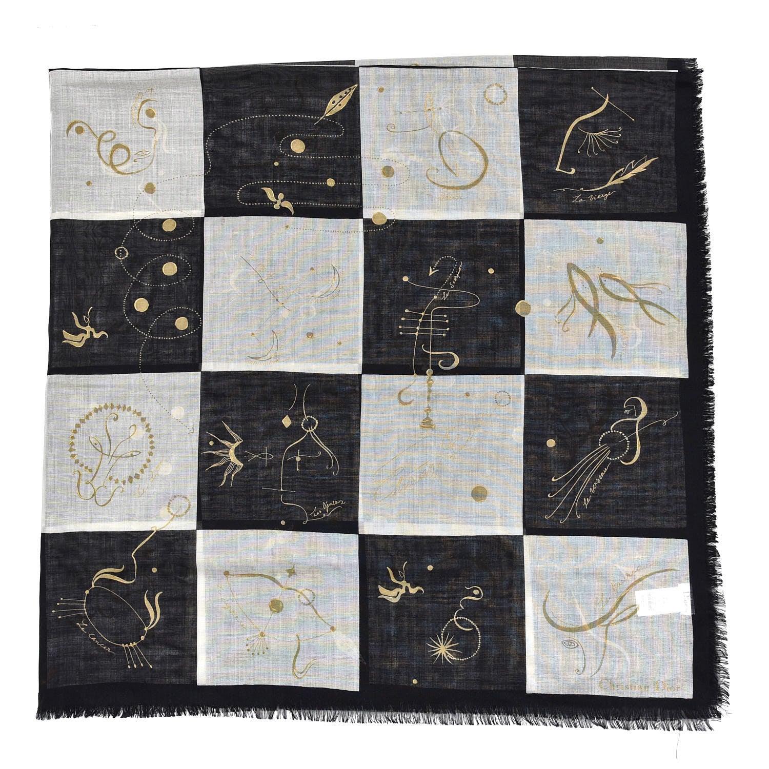 Christian Dior Wool Silk Star Signs Constellation Scarf Black 3 of 10
