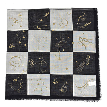 Christian Dior Wool Silk Star Signs Constellation Scarf Black 3 of 10