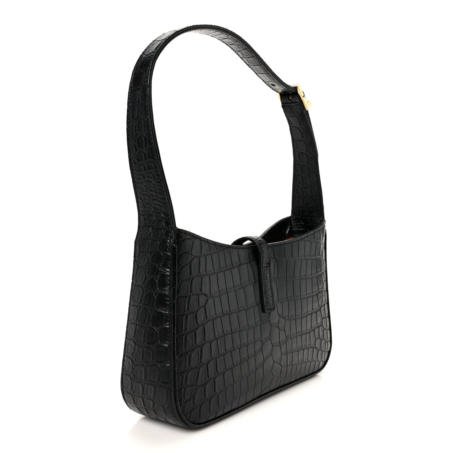 Saint Laurent Calfskin Crocodile Embossed Le 5 A 7 Hobo Black 3 of 11