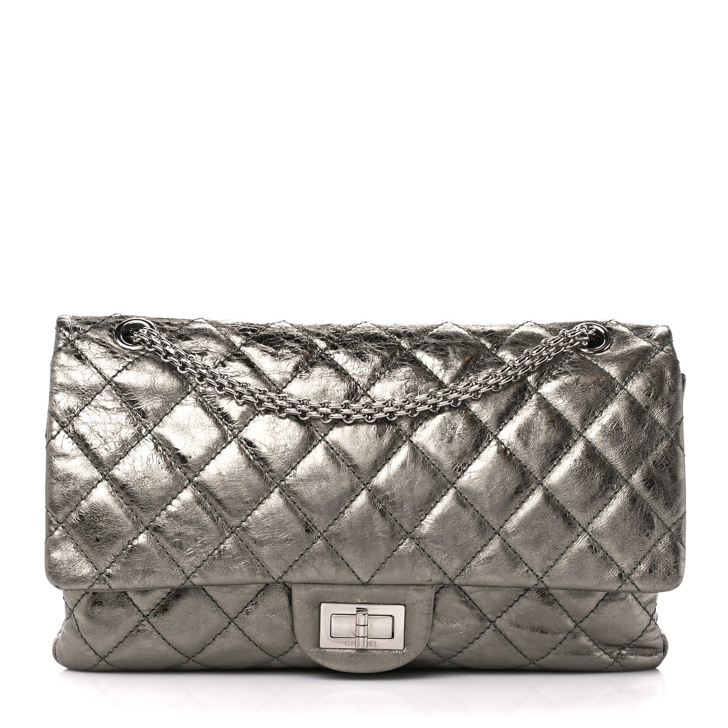Metallic Aged Calfskin Quilted 2.55 Reissue 227 Flap Dark Green