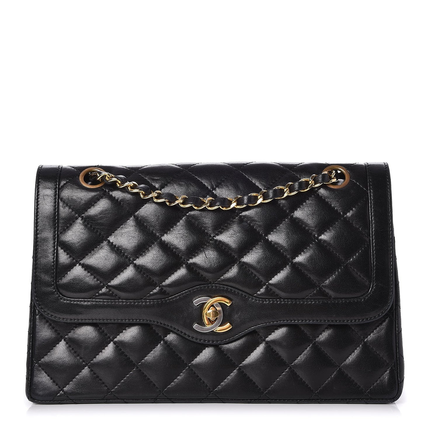Lambskin Quilted Medium Double Flap Black