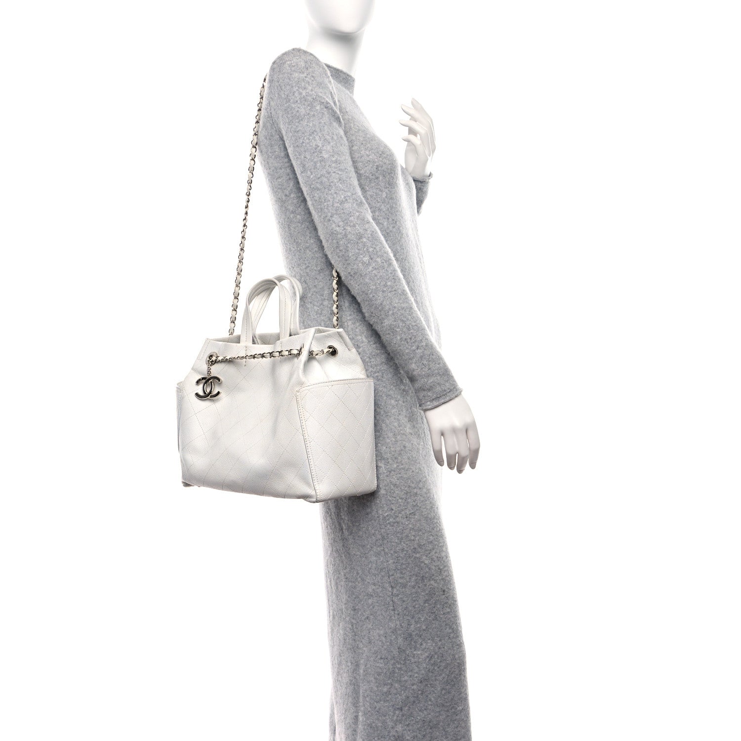 Chanel Grained Calfskin CC Pocket Tote White 2 of 17