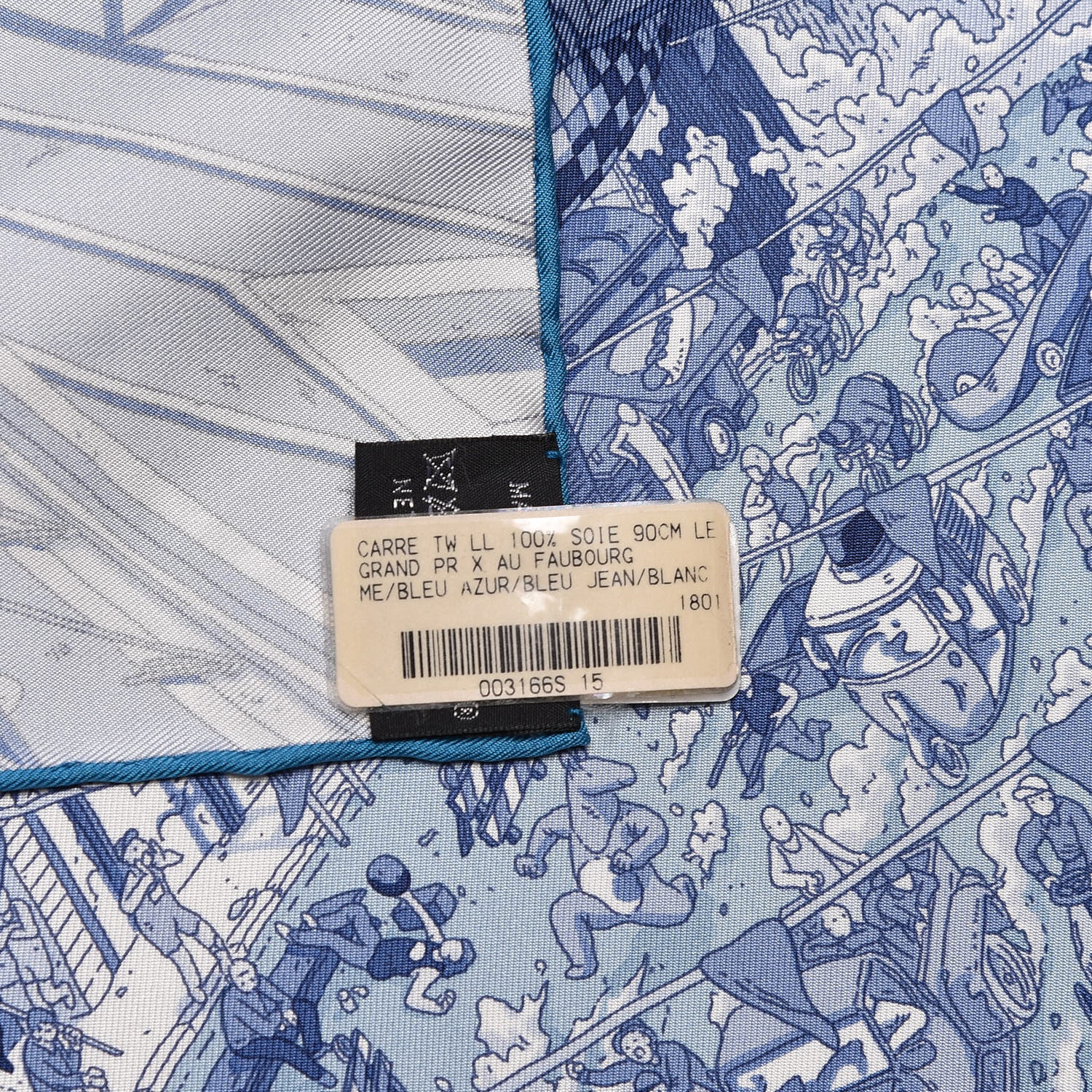 Hermes Silk Le Grand Prix du Faubourg Scarf 90 Bleu Azur Bleu Jean White 5 of 6