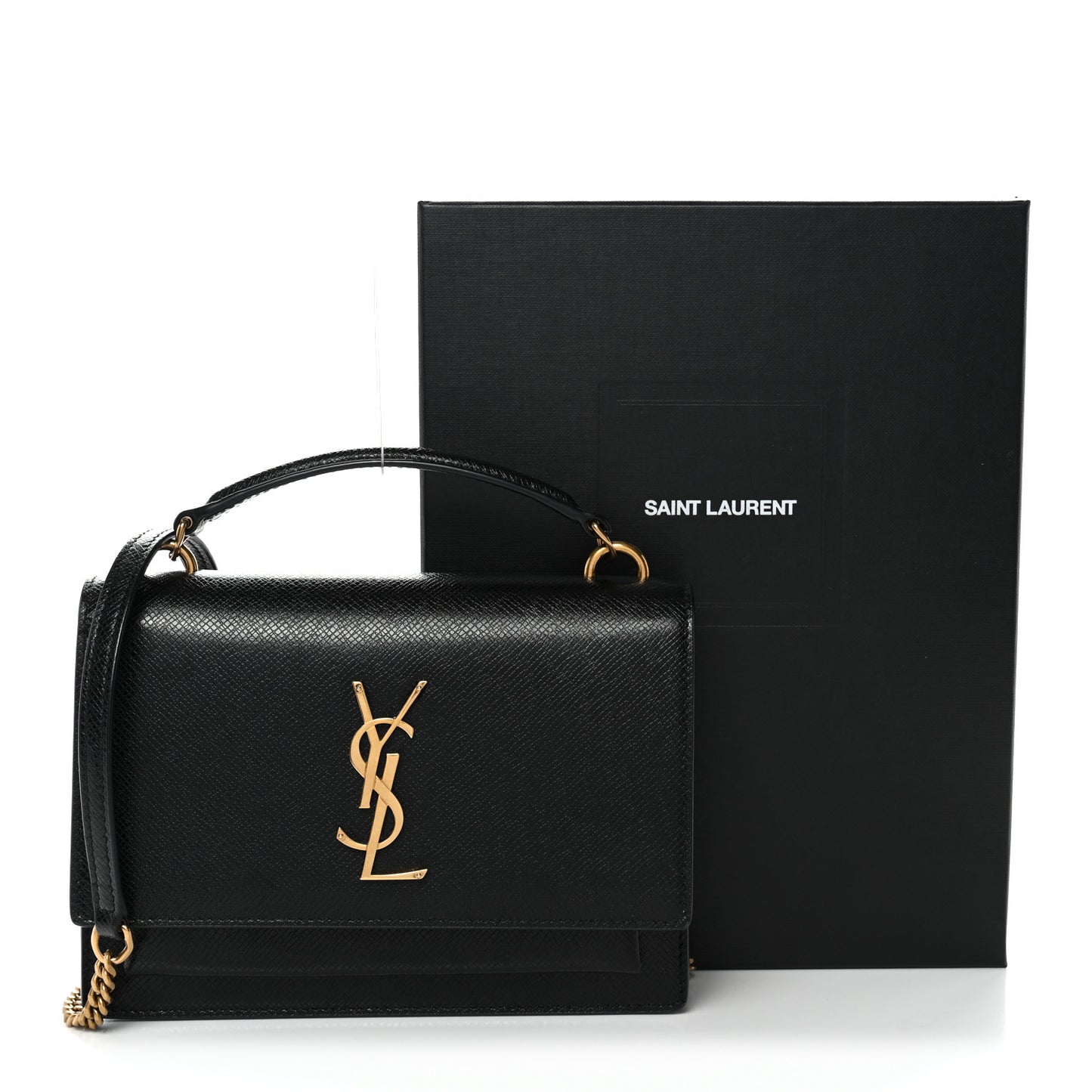 Coated Bark Calfskin Sunset Chain Wallet Black