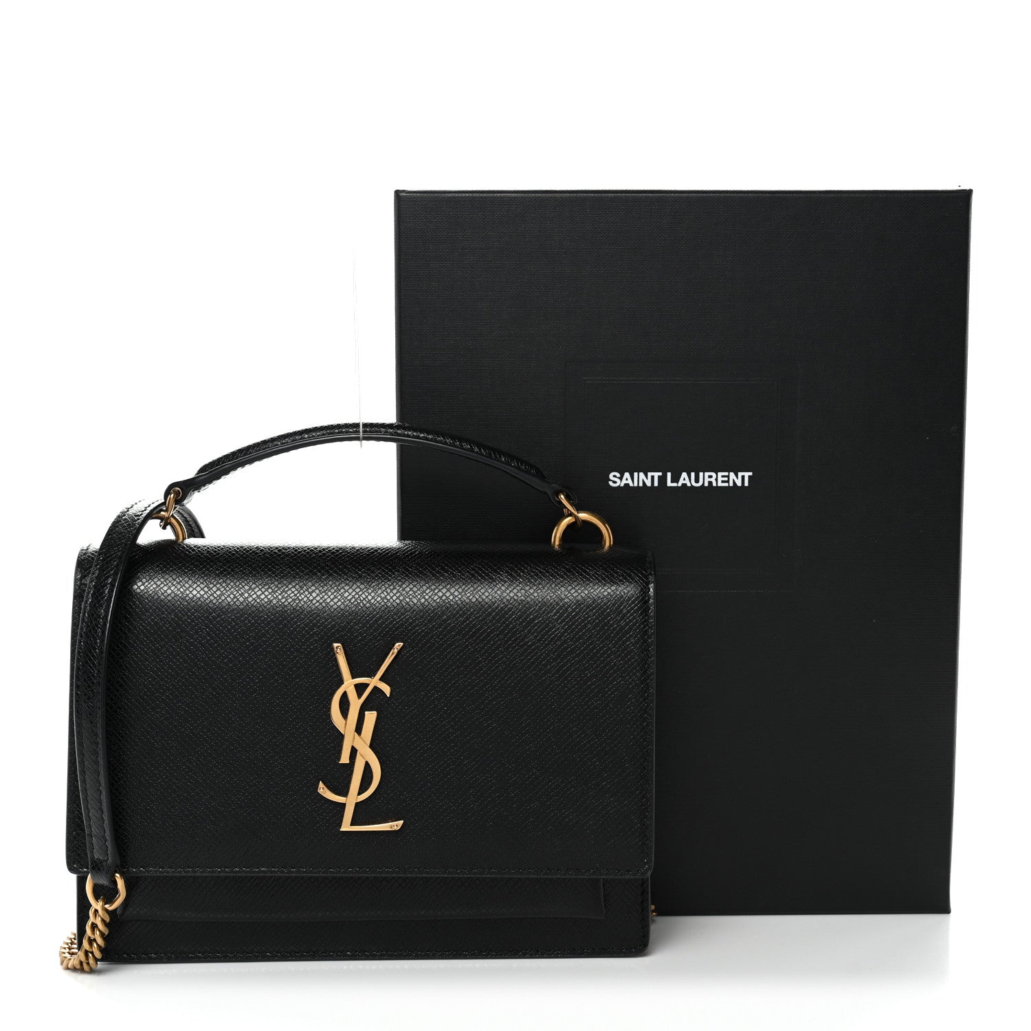 Saint Laurent Coated Bark Calfskin Sunset Chain Wallet Black 13 of 13