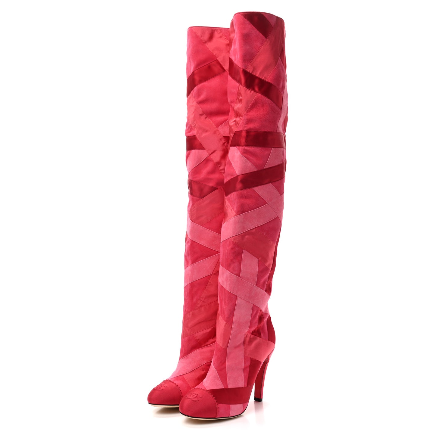 Suede Grosgrain Patchwork Over The Knee Boots 38 Pink