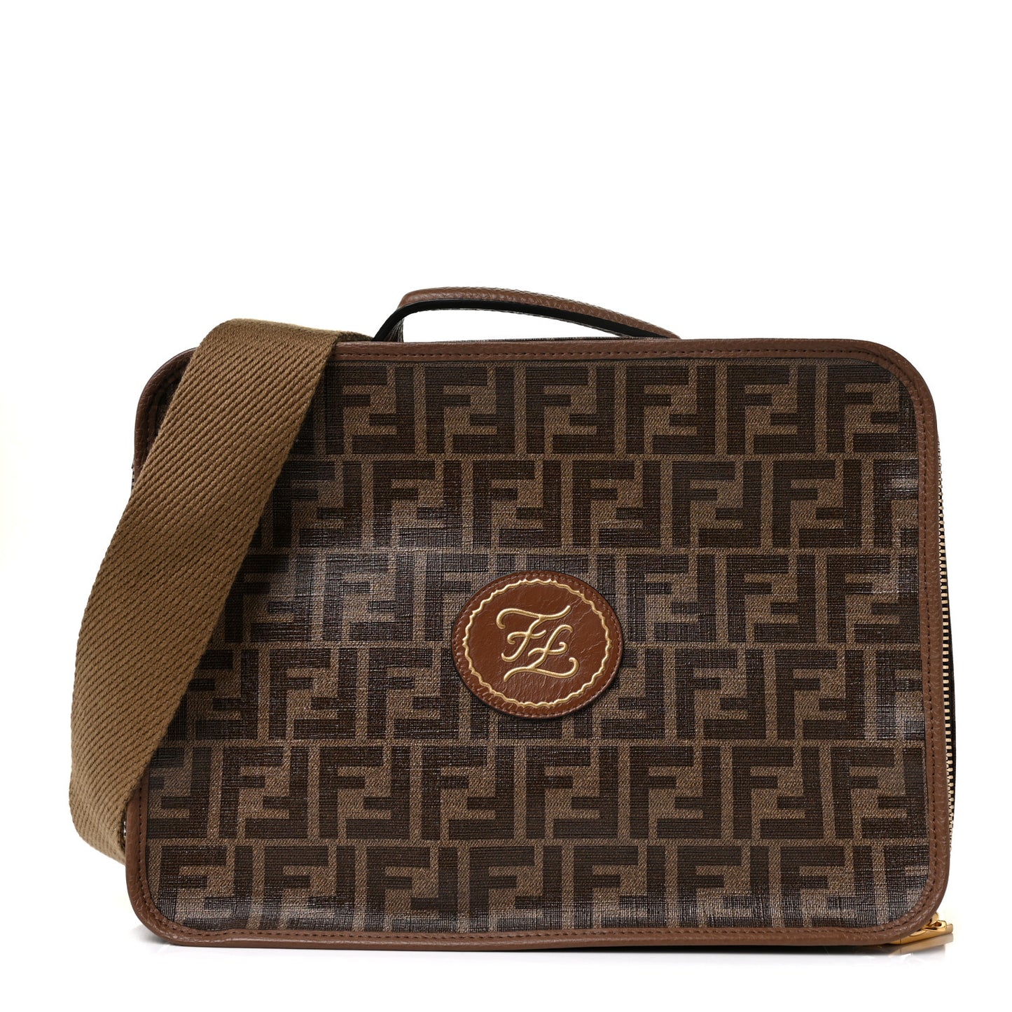 Glazed Fabric FF 1974 Karligraphy Small Travel Bag Mogano Panna