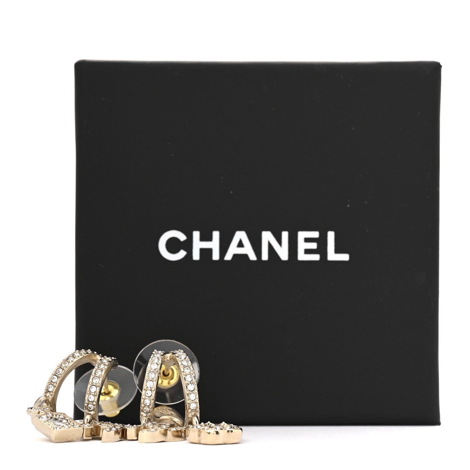 Chanel Crystal CC Camellia Perfume Bottle Double Hoop Earrings Gold 6 of 6