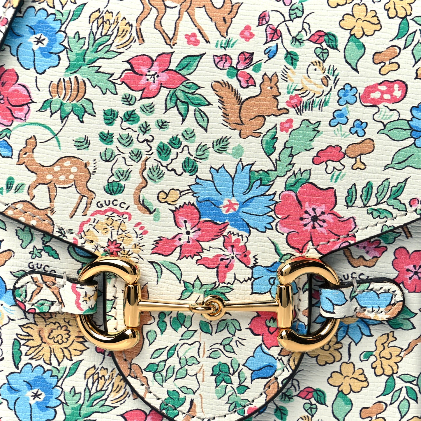 X LIBERTY OF LONDON Textured Calfskin Floral Fawn Print Mini Horsebit 1955 Crossbody Bag Multicolor Ivory