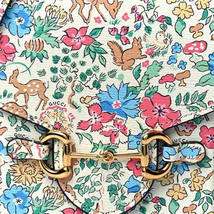 Gucci X LIBERTY OF LONDON Textured Calfskin Floral Fawn Print Mini Horsebit 1955 Crossbody Bag Multicolor Ivory 8 of 10