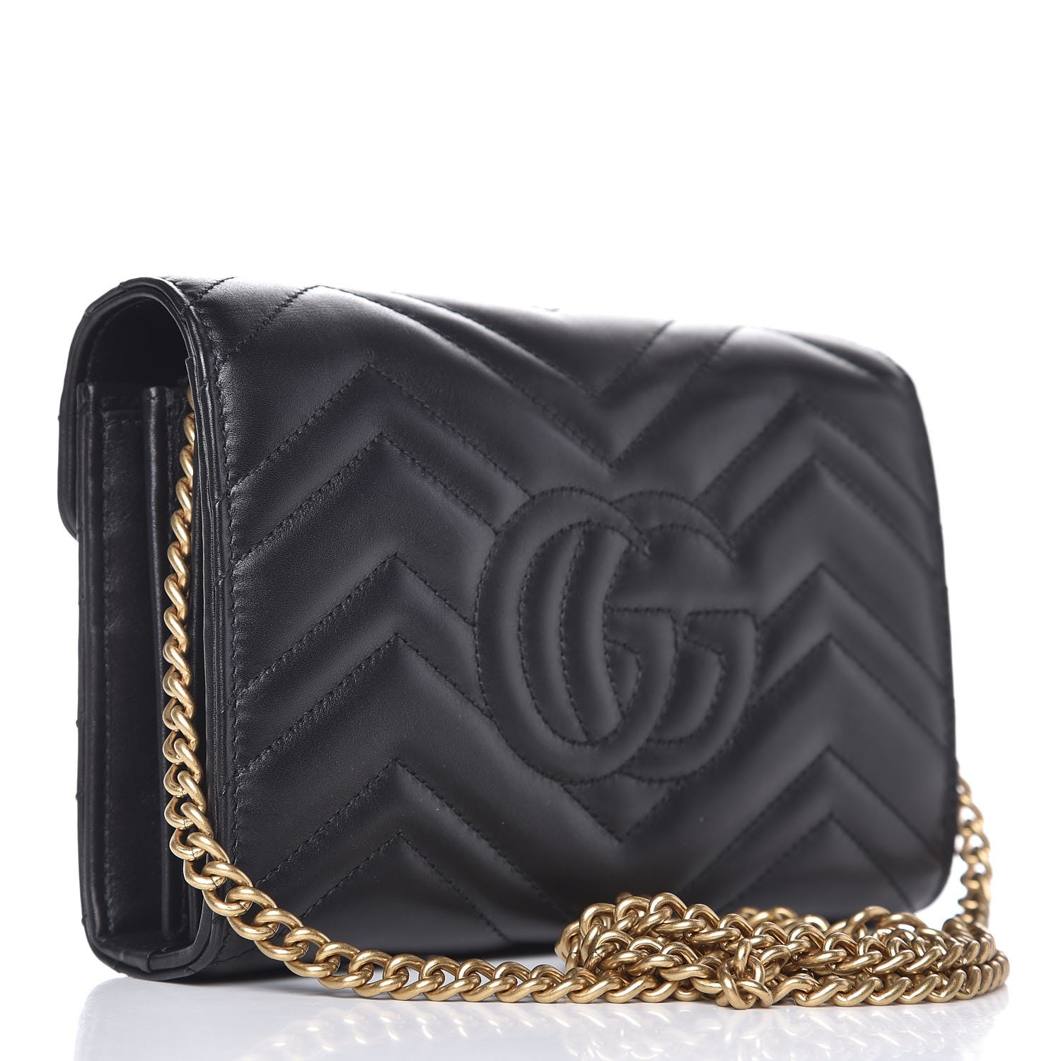 Gucci Calfskin Matelasse GG Marmont Chain Wallet Black 3 of 11