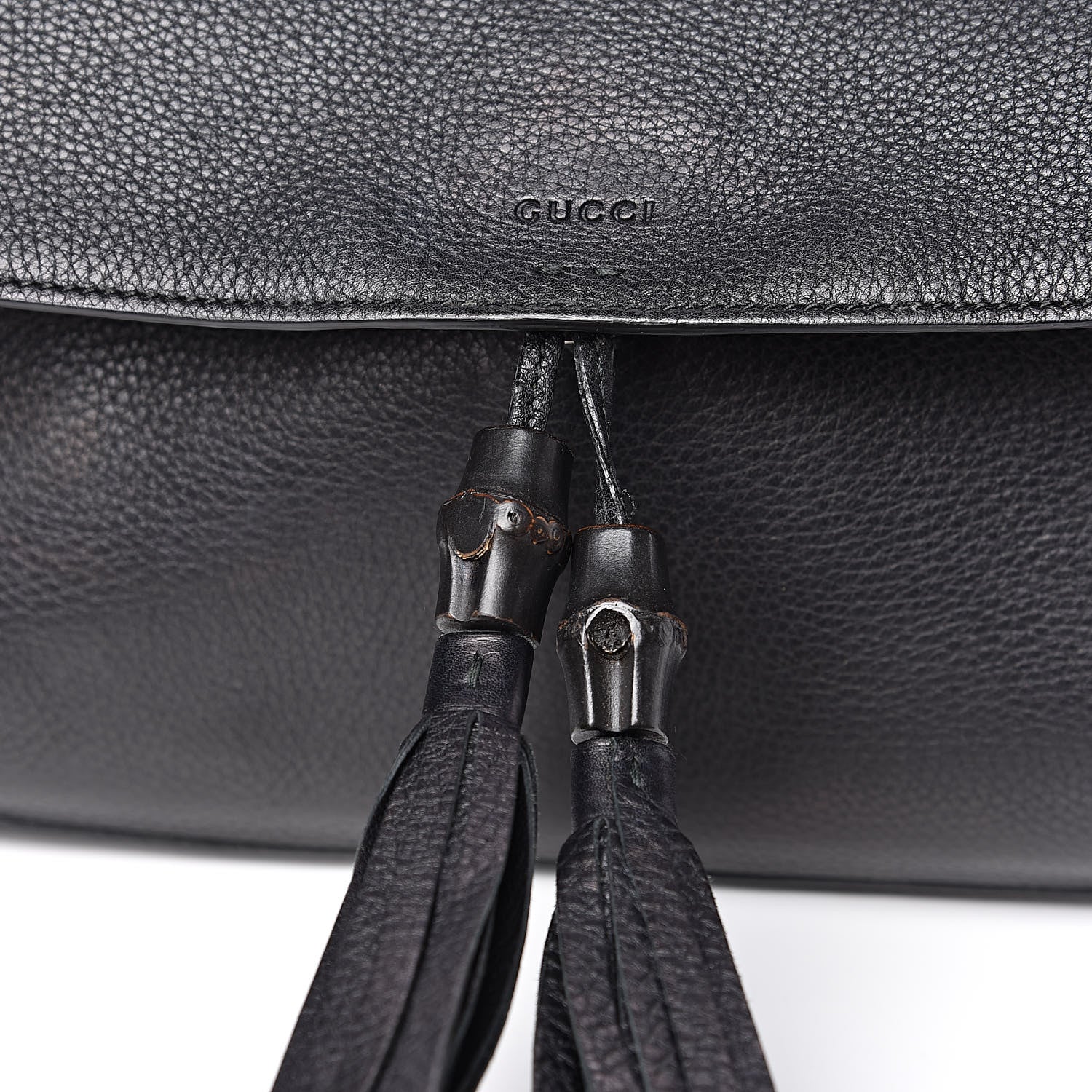 Gucci Pebbled Calfskin Medium Bamboo Daily Flap Shoulder Bag Black 9 of 13