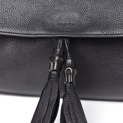 Gucci Pebbled Calfskin Medium Bamboo Daily Flap Shoulder Bag Black 9 of 13