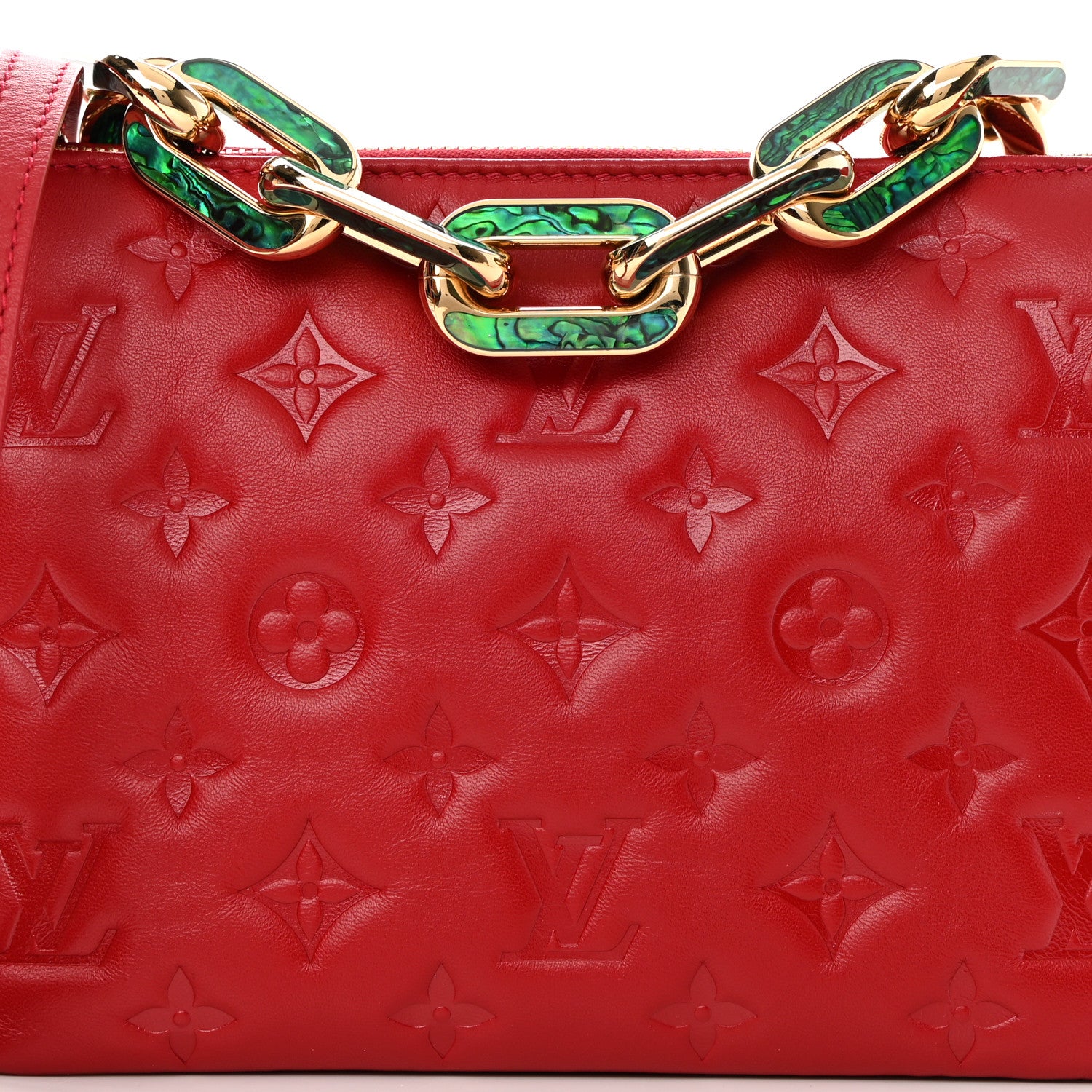 Louis Vuitton Mother of Pearl Lambskin Embossed Monogram Coussin BB Red Green 9 of 13