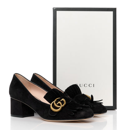 Gucci Kid Scamosciato GG Marmont Fringe 50mm Loafer Pumps 38 Black 11 of 11