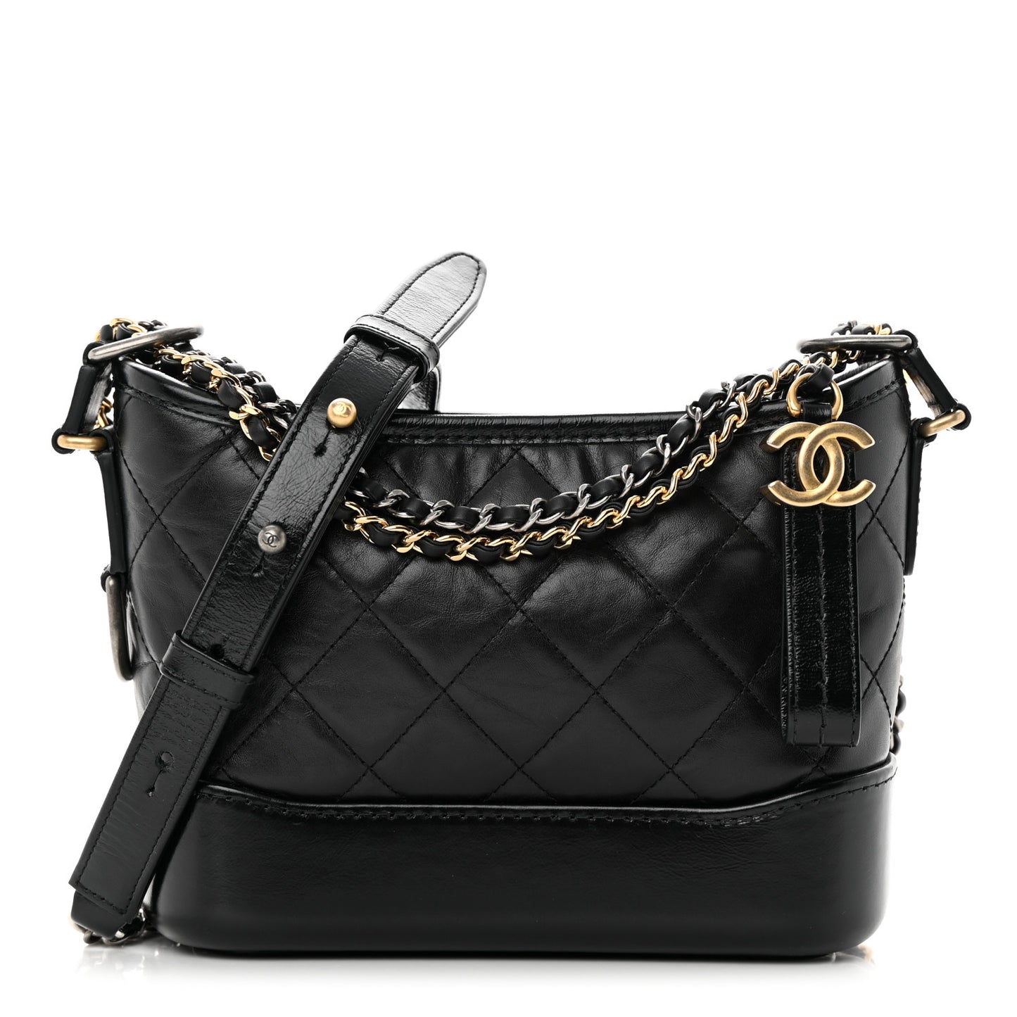 Aged Calfskin Quilted Small Gabrielle Hobo Black