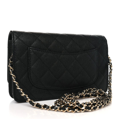 Chanel Caviar Quilted Striated CC Wallet On Chain WOC Black 3 of 11
