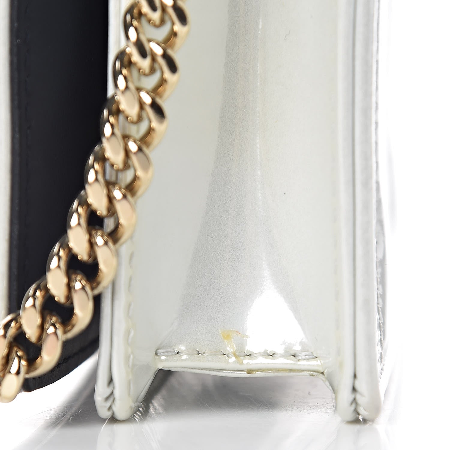 Christian Dior Patent Micro-Cannage Diorama Wallet on Chain Pouch White 11 of 12