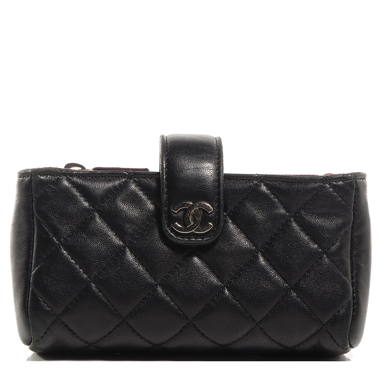 Lambskin Quilted Mini Phone Holder Clutch Black