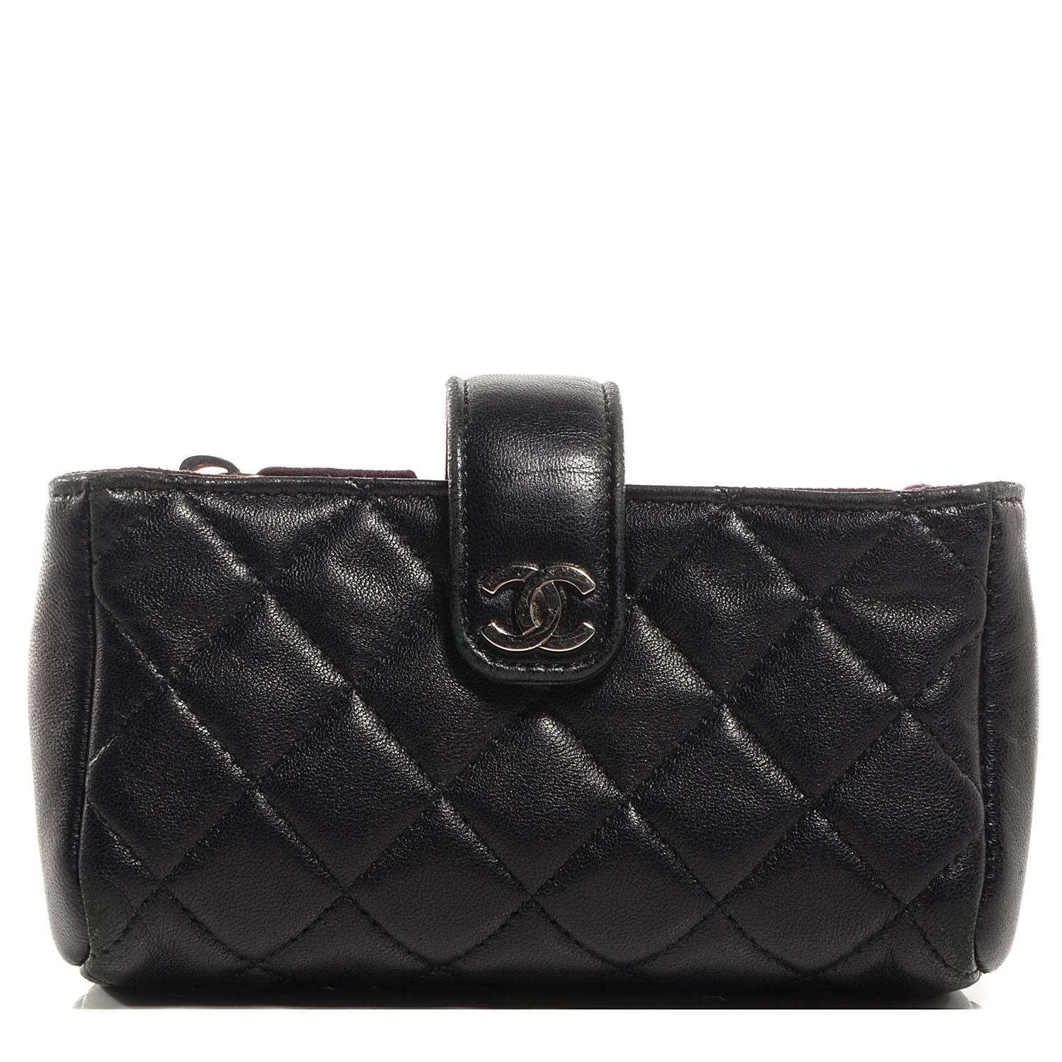 Chanel Lambskin Quilted Mini Phone Holder Clutch Black 1 of 7