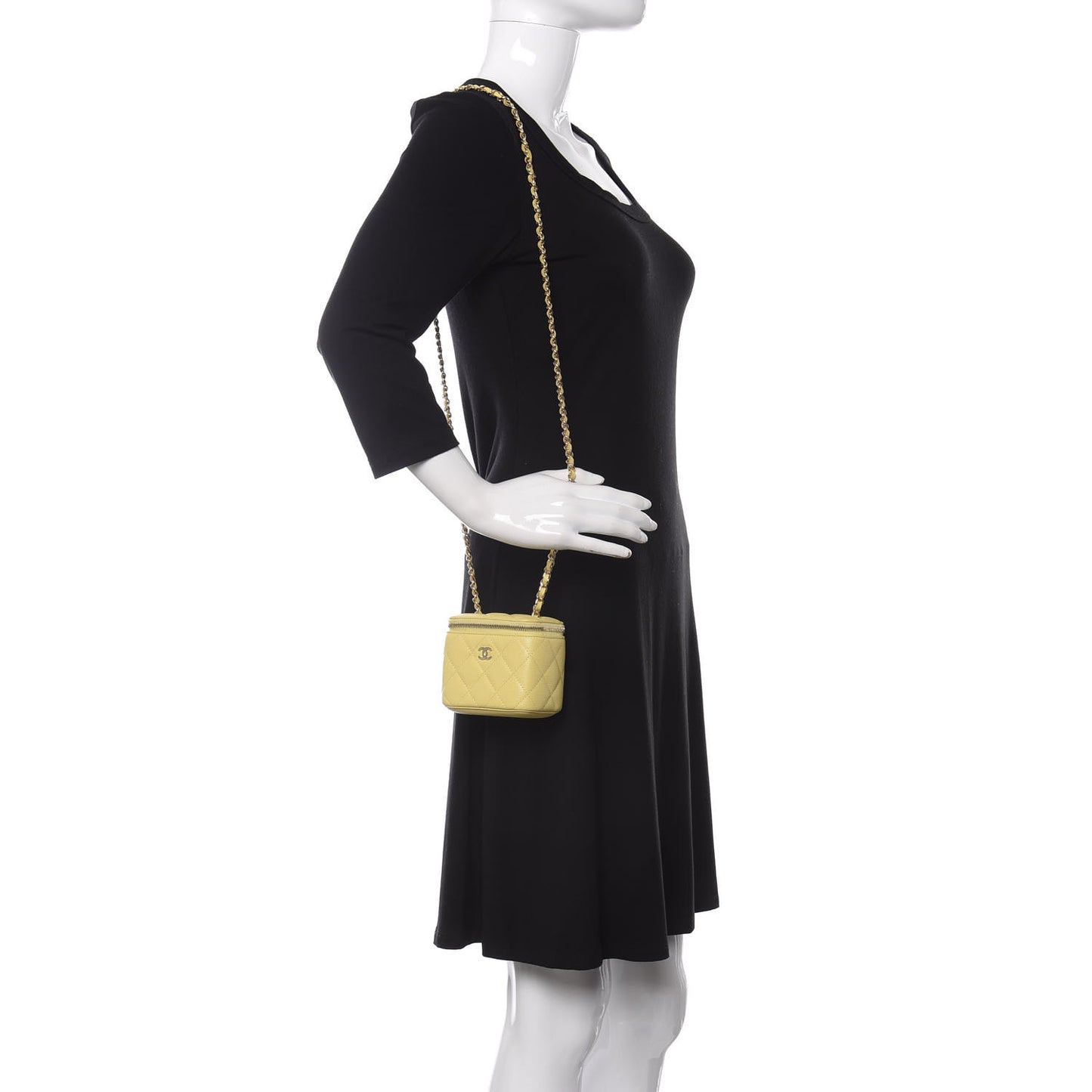 Caviar Quilted Mini Vanity Case With Chain Yellow