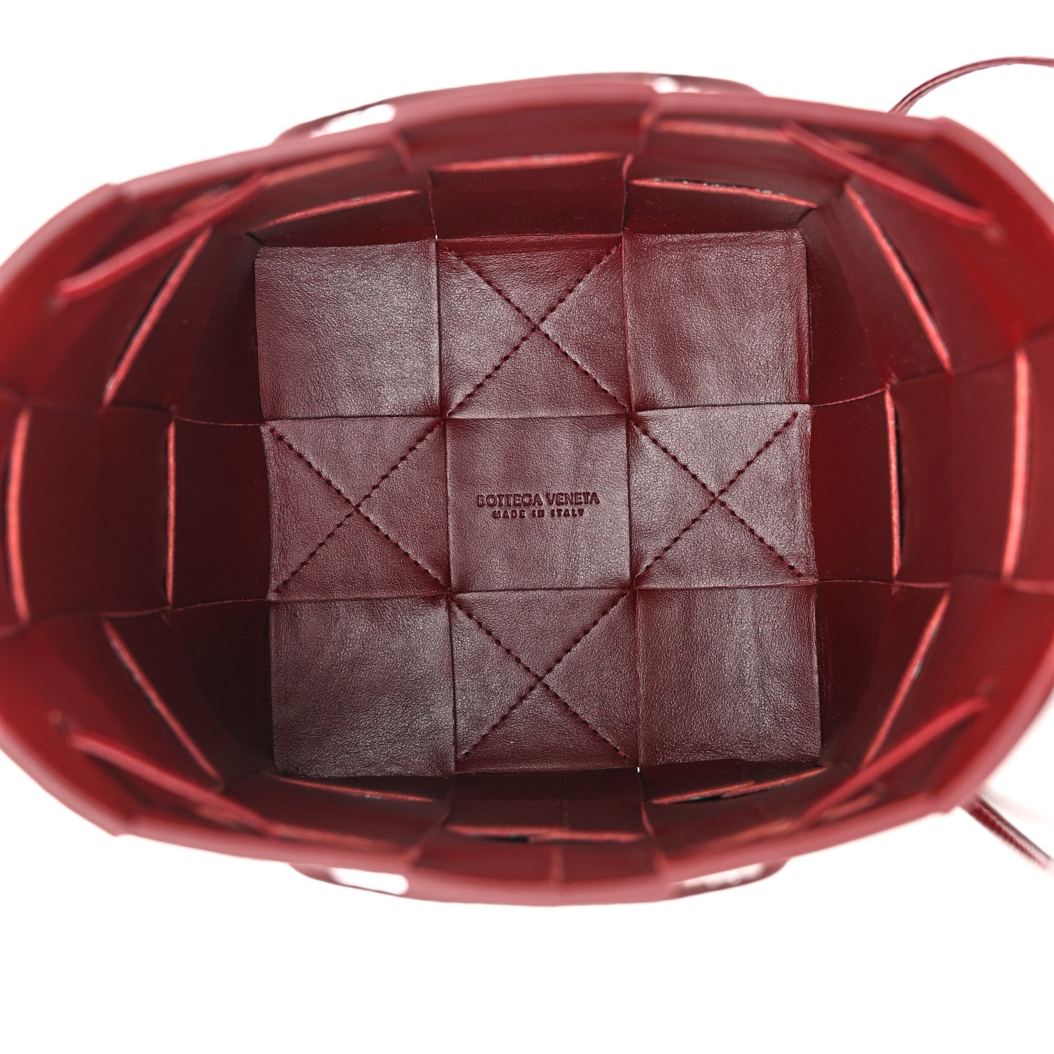 Bottega Veneta Gloss Calfskin Croc Embossed Intreccio Mini Cassette Crossbody Bucket Bag Cherry 5 of 9