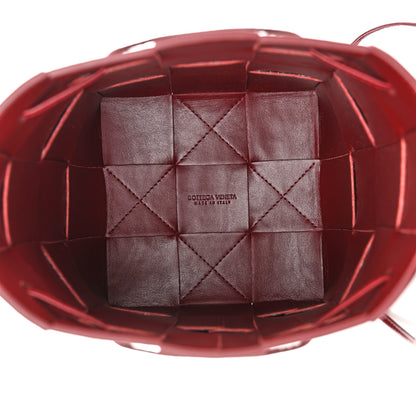 Bottega Veneta Gloss Calfskin Croc Embossed Intreccio Mini Cassette Crossbody Bucket Bag Cherry 5 of 9