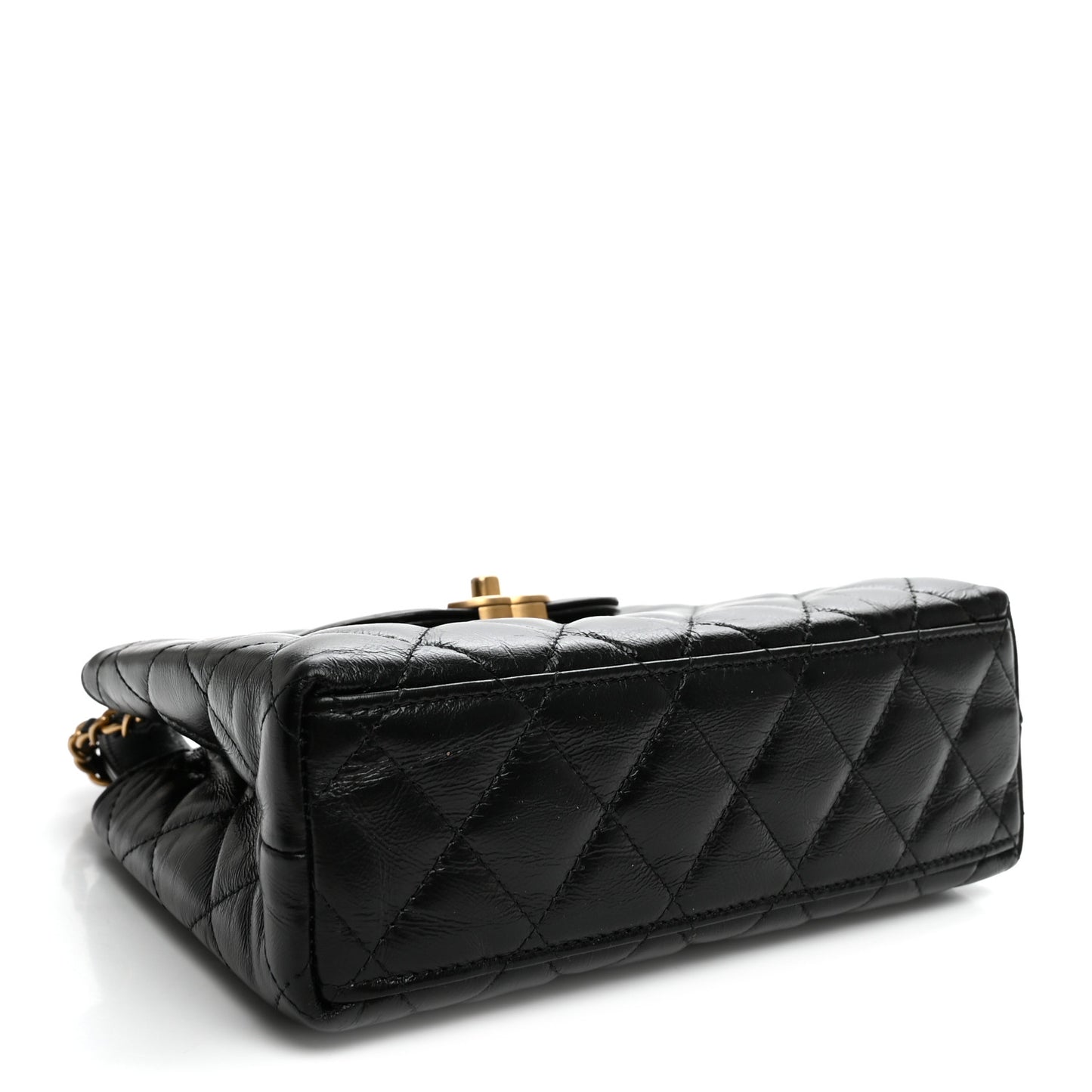 Shiny Aged Calfskin Quilted Nano Kelly Shopper Black