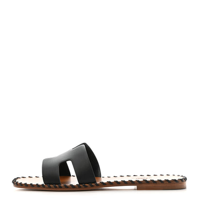 Hermes Box Calfskin Braided Oran Sandals 38 Black 1 of 10