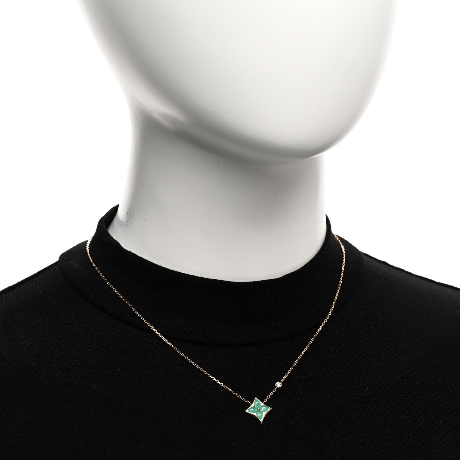 Louis Vuitton 18K Yellow Gold Diamond Amazonite Color Blossom BB Star Pendant Necklace 2 of 6
