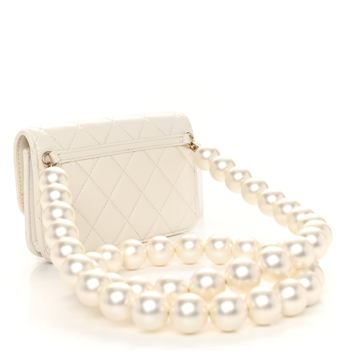 Calfskin Quilted Maxi Pearls Clutch With Chain White