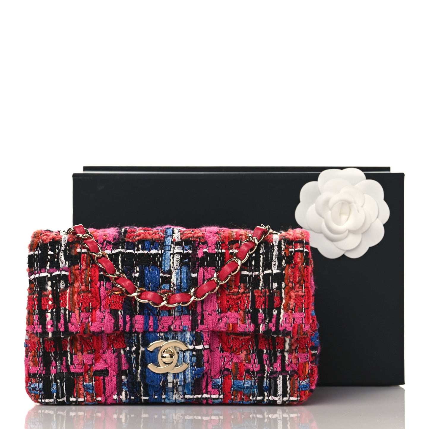 Tweed Quilted Mini Rectangular Flap Red Pink Black
