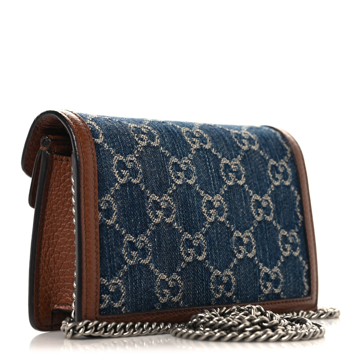 New Denim GG Monogram Dollar Calfskin Enamel Super Mini Dionysus Shoulder Bag Blue Tea Cuir Epilog Electric Blue