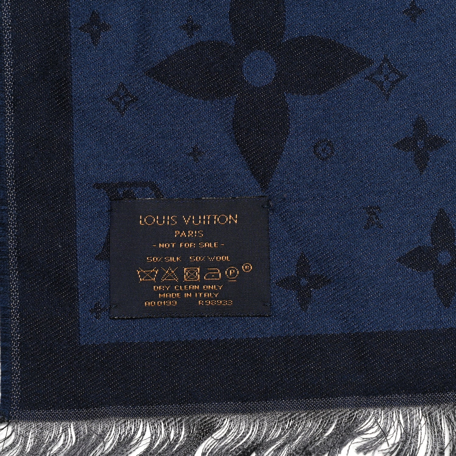 Louis Vuitton Silk Wool Monogram Scarf Blue 4 of 4