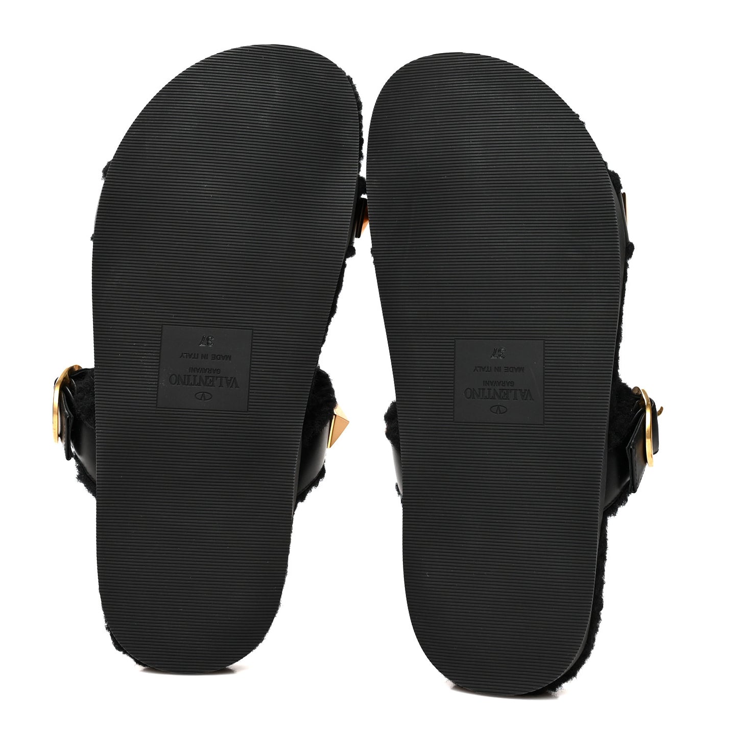 Shearling Roman Stud 5mm Slide Sandals 37 Black