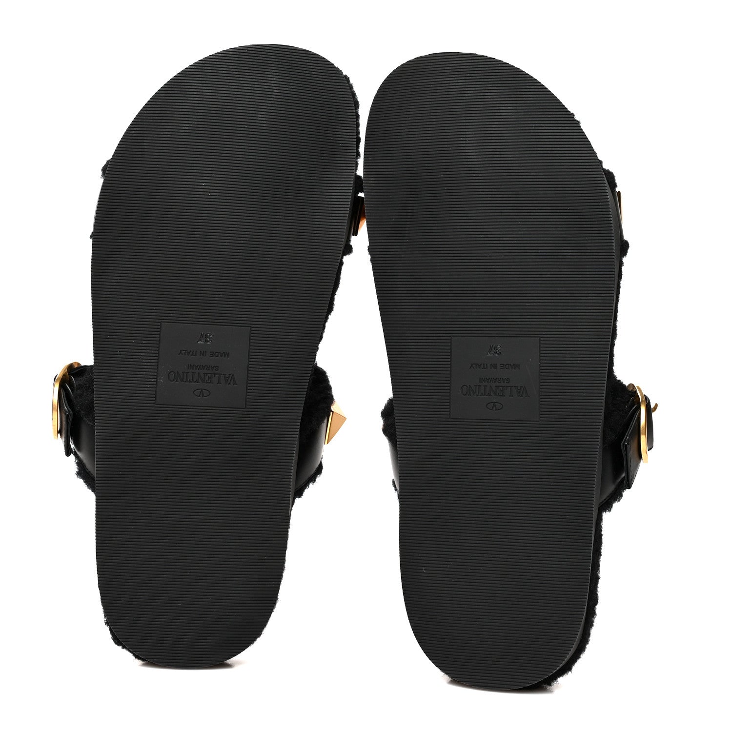 Valentino Garavani Shearling Roman Stud 5mm Slide Sandals 37 Black 5 of 8