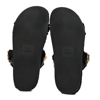 Valentino Garavani Shearling Roman Stud 5mm Slide Sandals 37 Black 5 of 8