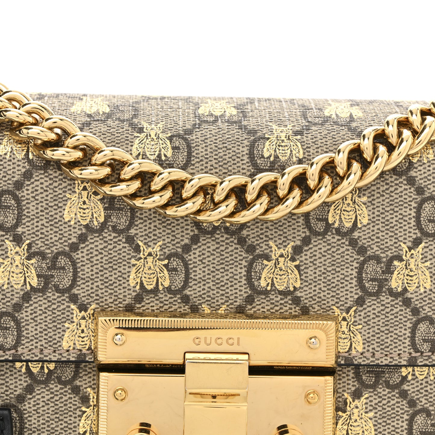 GG Supreme Monogram Bees Small Padlock Shoulder Bag Black