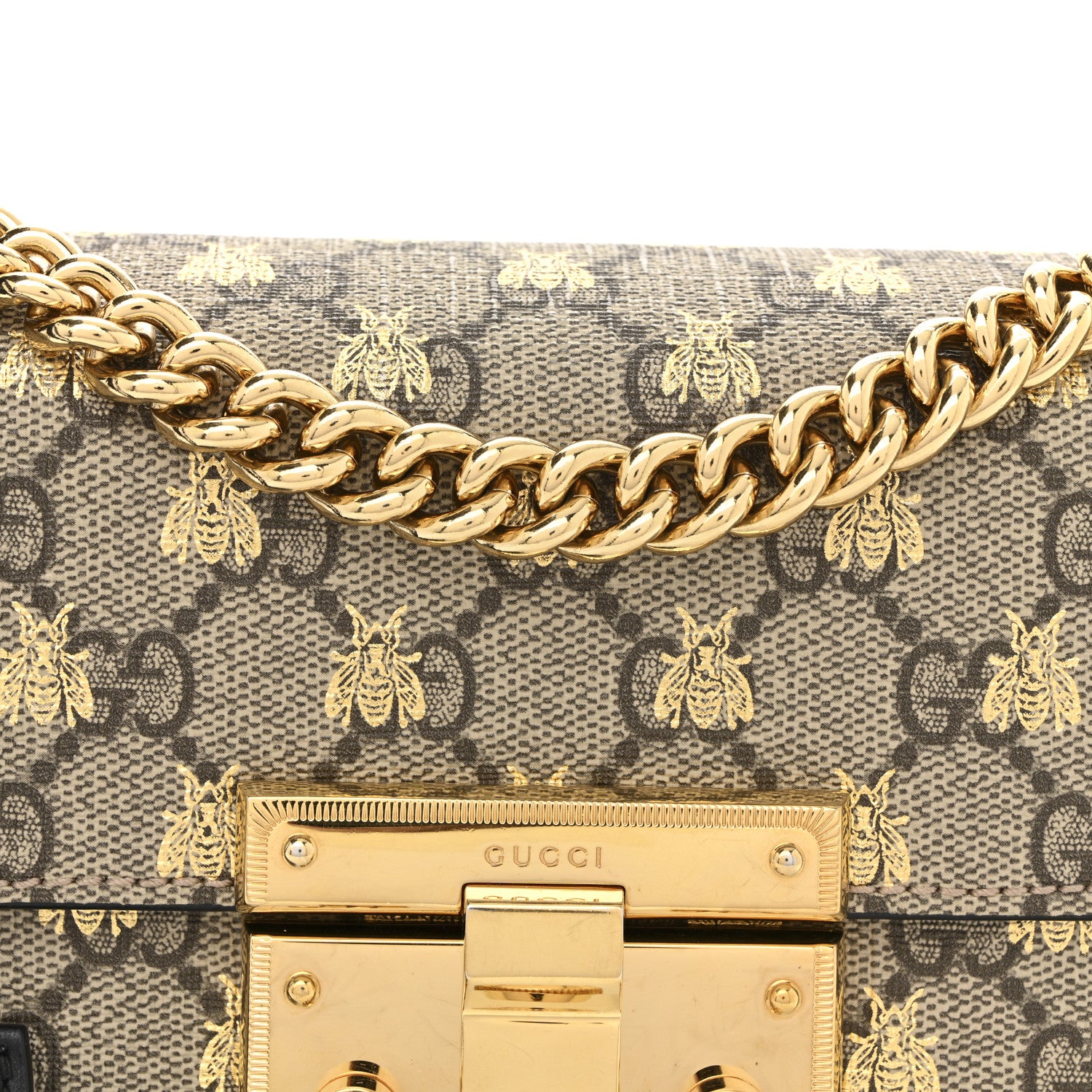 Gucci GG Supreme Monogram Bees Small Padlock Shoulder Bag Black 8 of 12