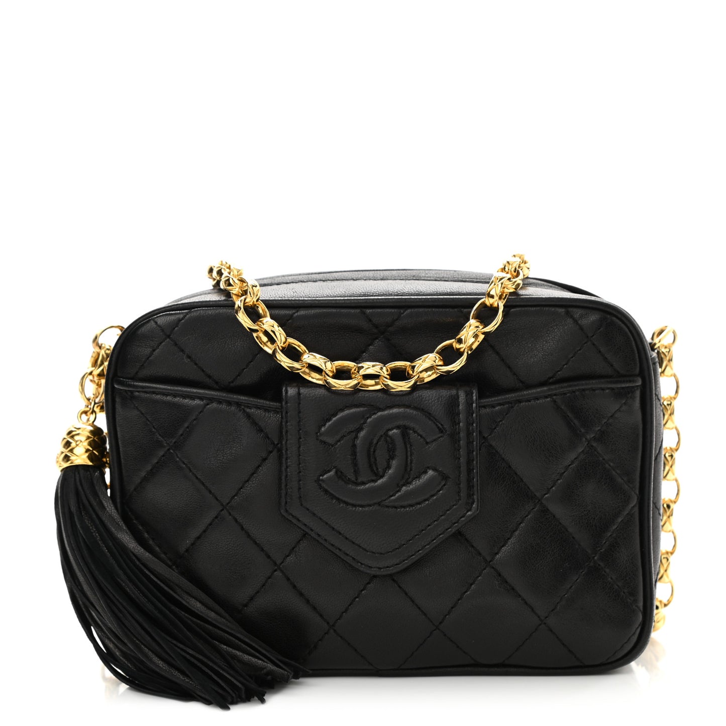 Lambskin Quilted CC Tassel Camera Case Black