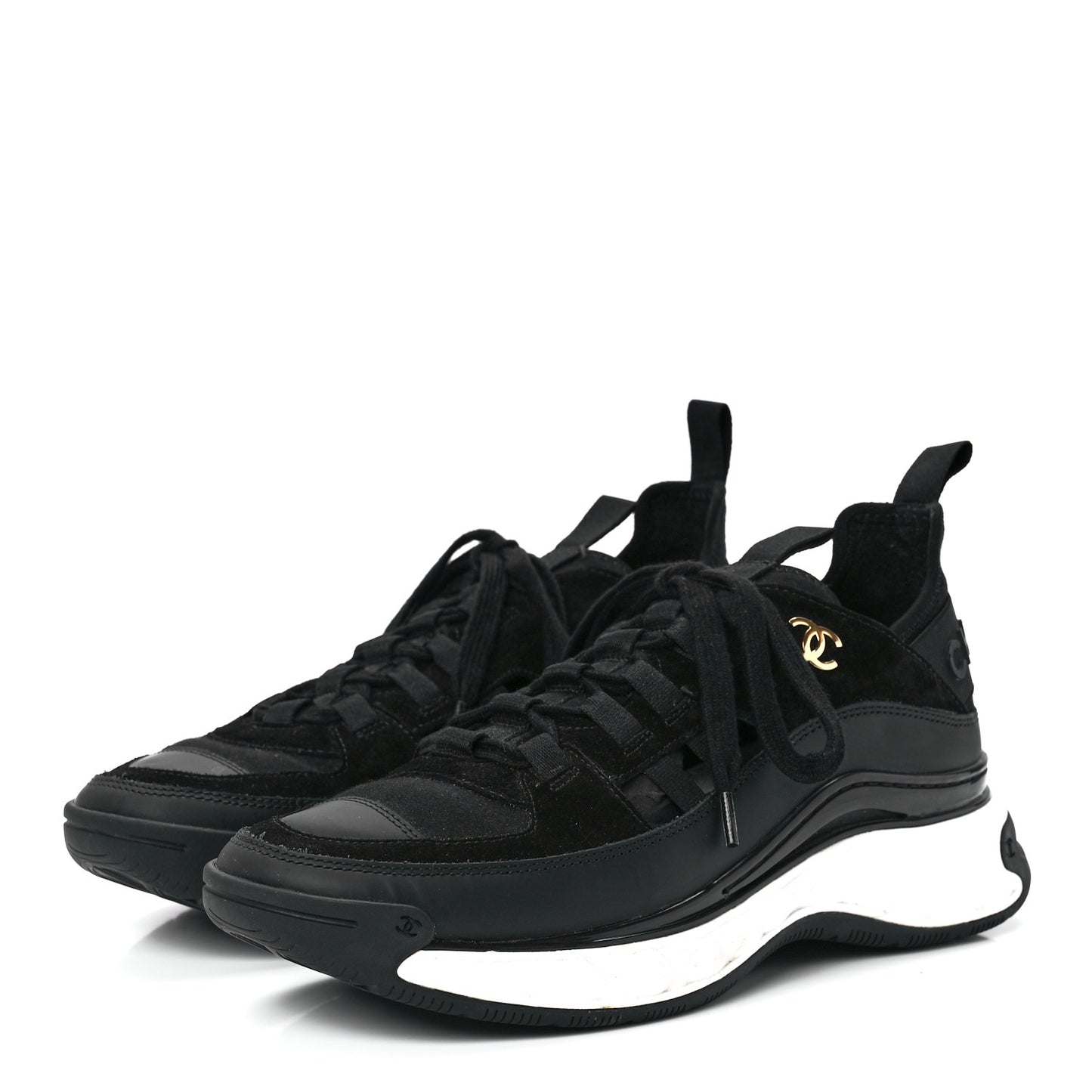 Velvet Calfskin Mixed Fibers CC Sneakers 39 Black