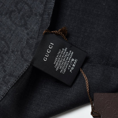 Gucci Wool Silk Monogram Fringe Scarf Grey Black 5 of 5