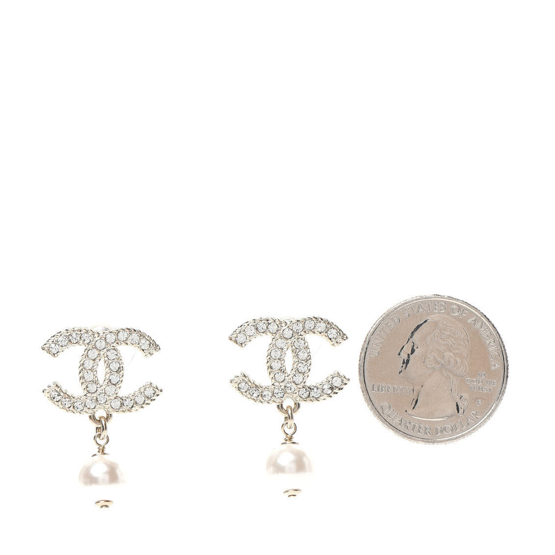Chanel Crystal Pearl CC Drop Earrings Gold 2 of 5