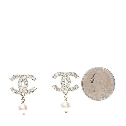 Chanel Crystal Pearl CC Drop Earrings Gold 2 of 5