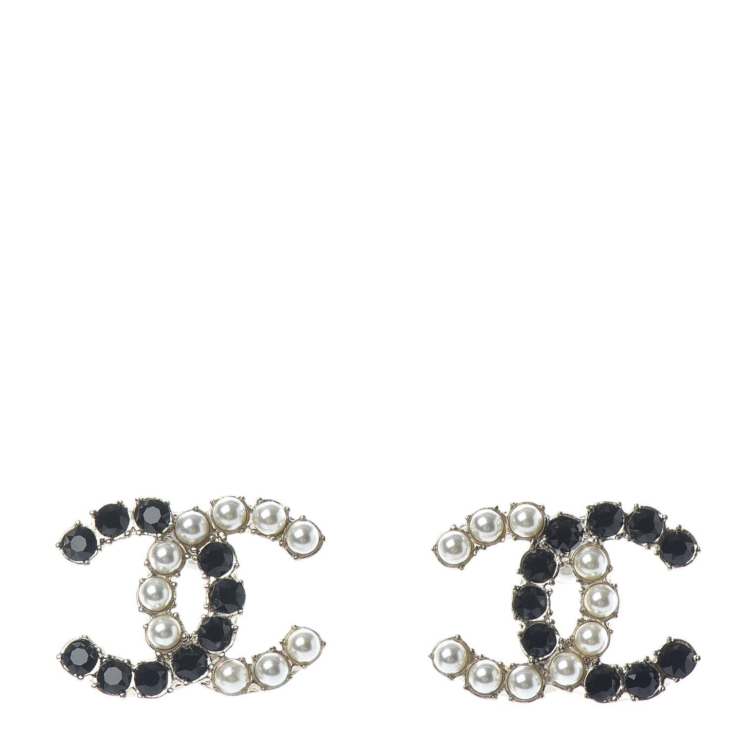 Resin Pearl CC Dazzling Domino Earrings Gold Black