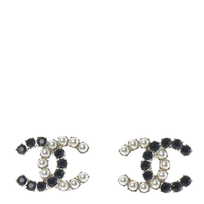 Chanel Resin Pearl CC Dazzling Domino Earrings Gold Black 1 of 4